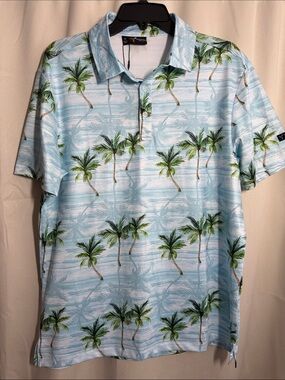 NWT Yatta Mens Golf Polo Makani Olu Olu Performance Stretch Wicking Palm Tree M
